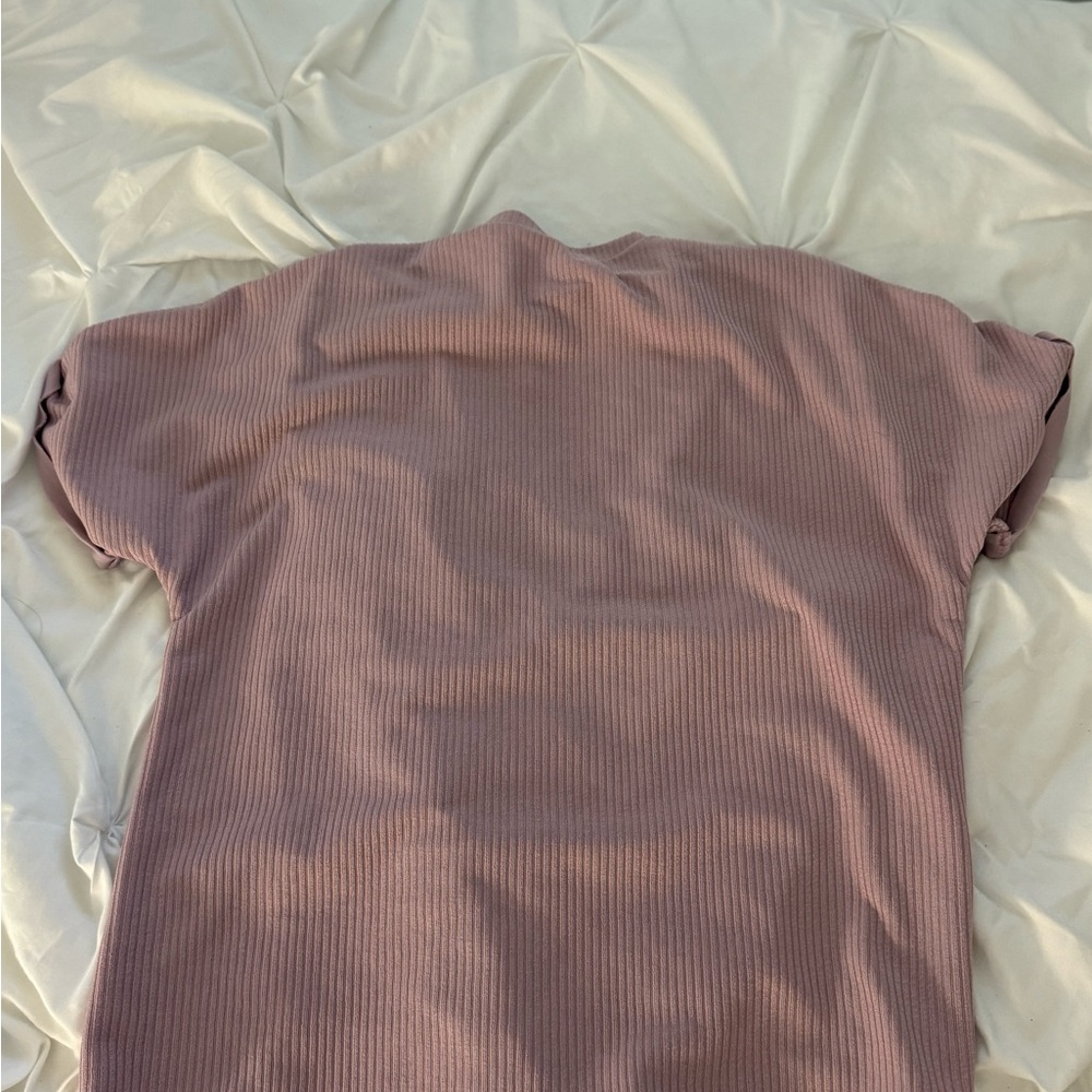 SHEIN Dusty Pink Ribbed Short Sleeve Top